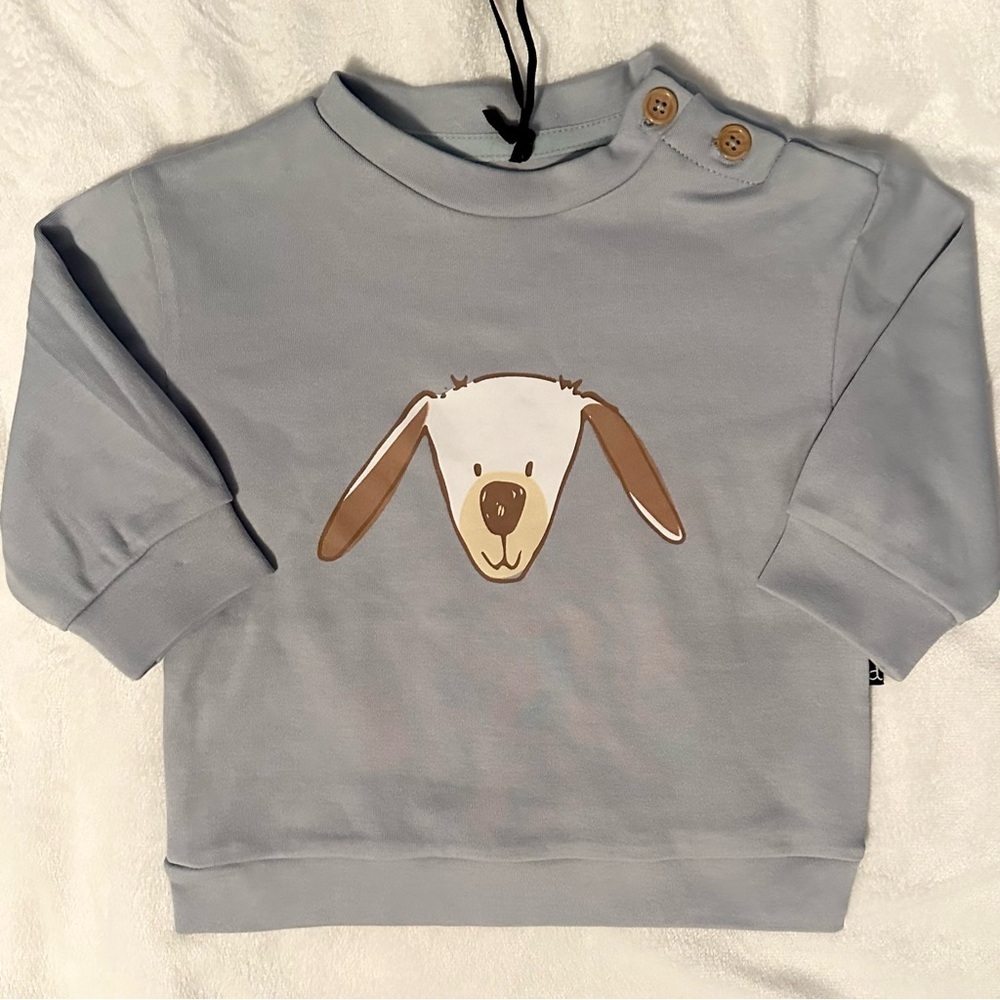 Deux par Deux Baby Boys Blue Organic Cotton Dog Sweatshirt Pullover Top 12M NWT
